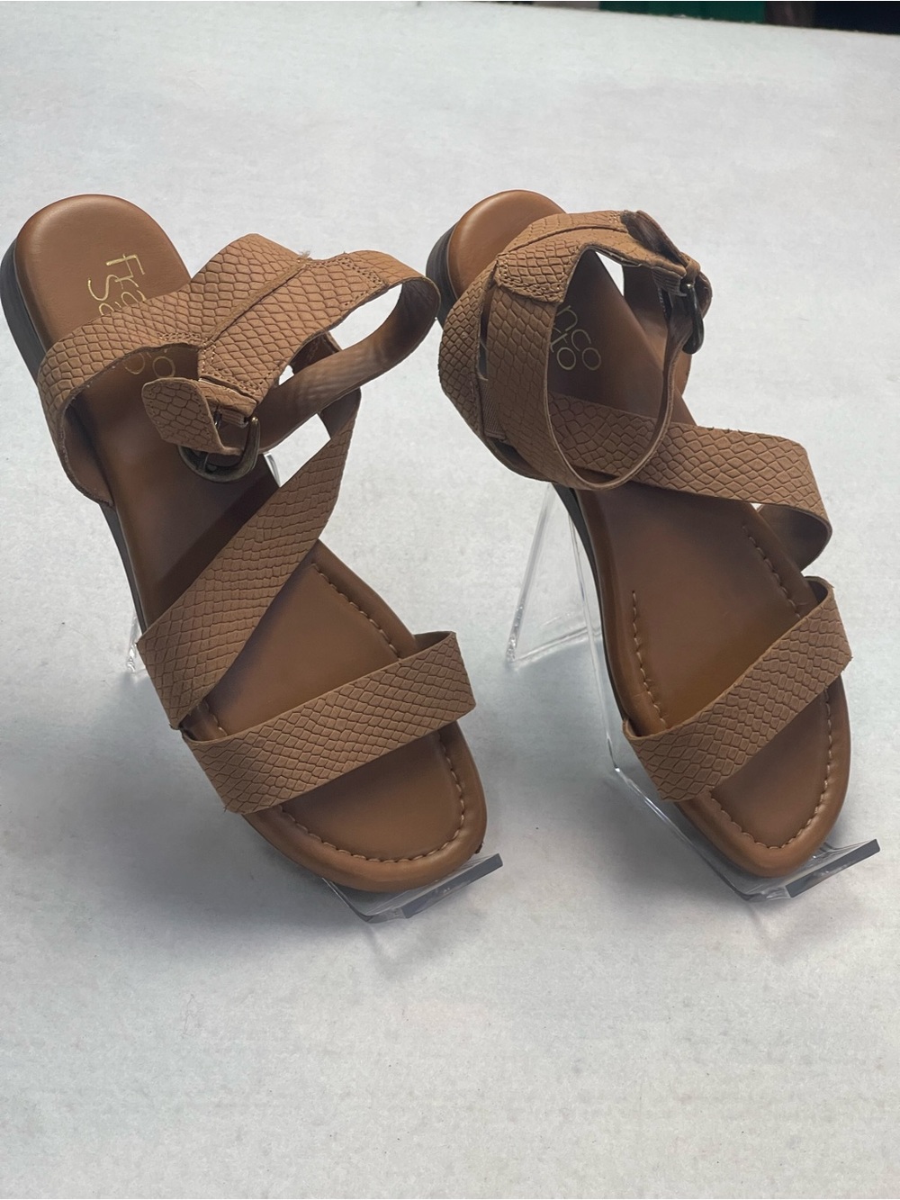 Franco Sarto Tan Textured Strap Women’s Sandals